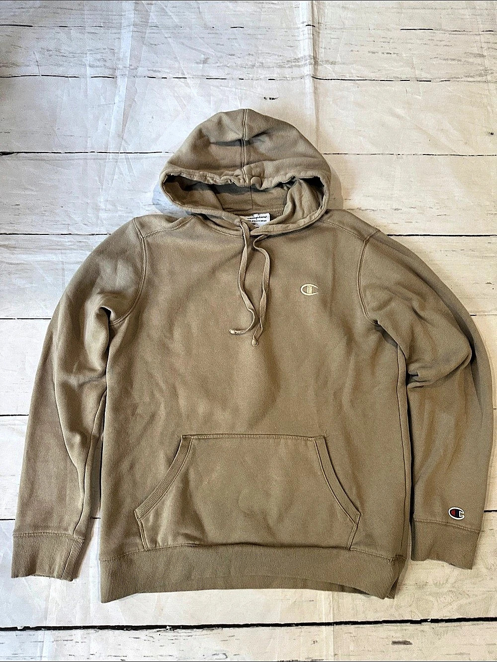 Champion Powerblend Fleece Pullover Hoodie Tan Brown Small